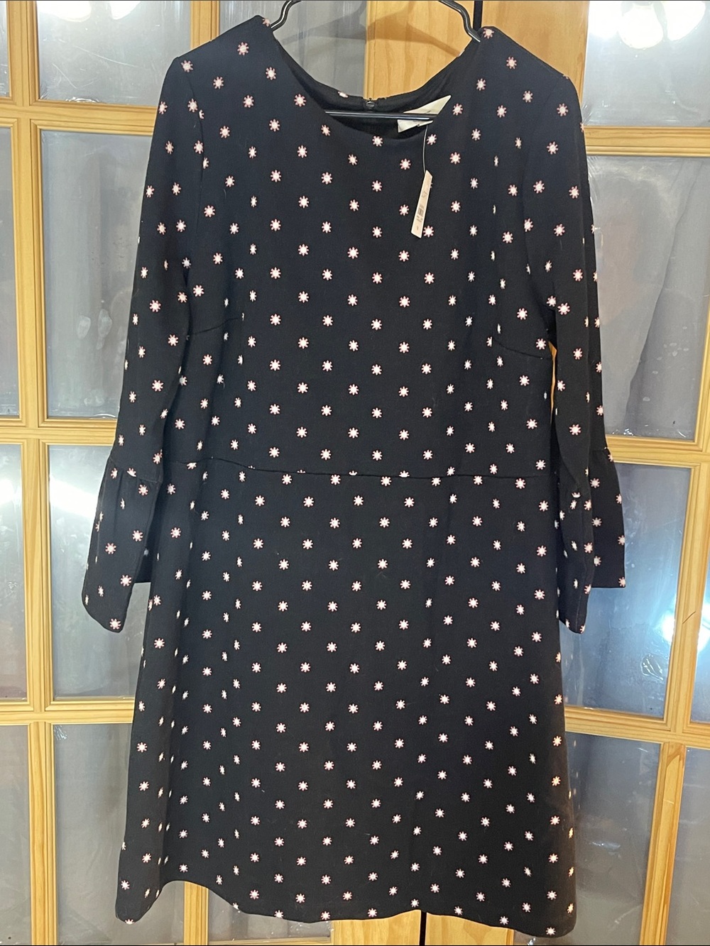 211. Loft Black Long-Sleeve A-Line Dress with Pink Star Print